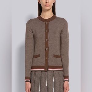 Thom Browne HERRINGBONE JACQUARD CREW NECK CARDIGAN NWOT medium/6/42